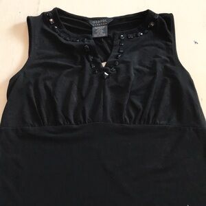 NWT Black V Neck Tank Top with Embellished Neckline